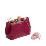 Orchid | Leather makeup bag with folded sides and zipper closure