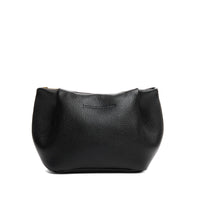 Pebbled--black | Leather makeup bag with folded sides and zipper closure