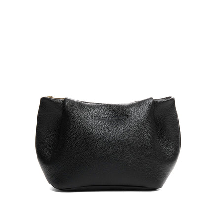 Pebbled--black | Leather makeup bag with folded sides and zipper closure