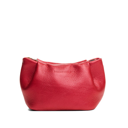 Reba Red | Leather makeup bag with folded sides and zipper closure