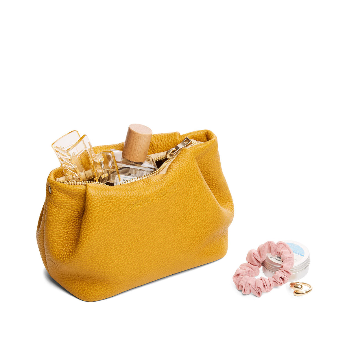 Sunshine | Leather makeup bag with folded sides and zipper closure