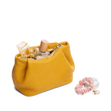 Sunshine | Leather makeup bag with folded sides and zipper closure