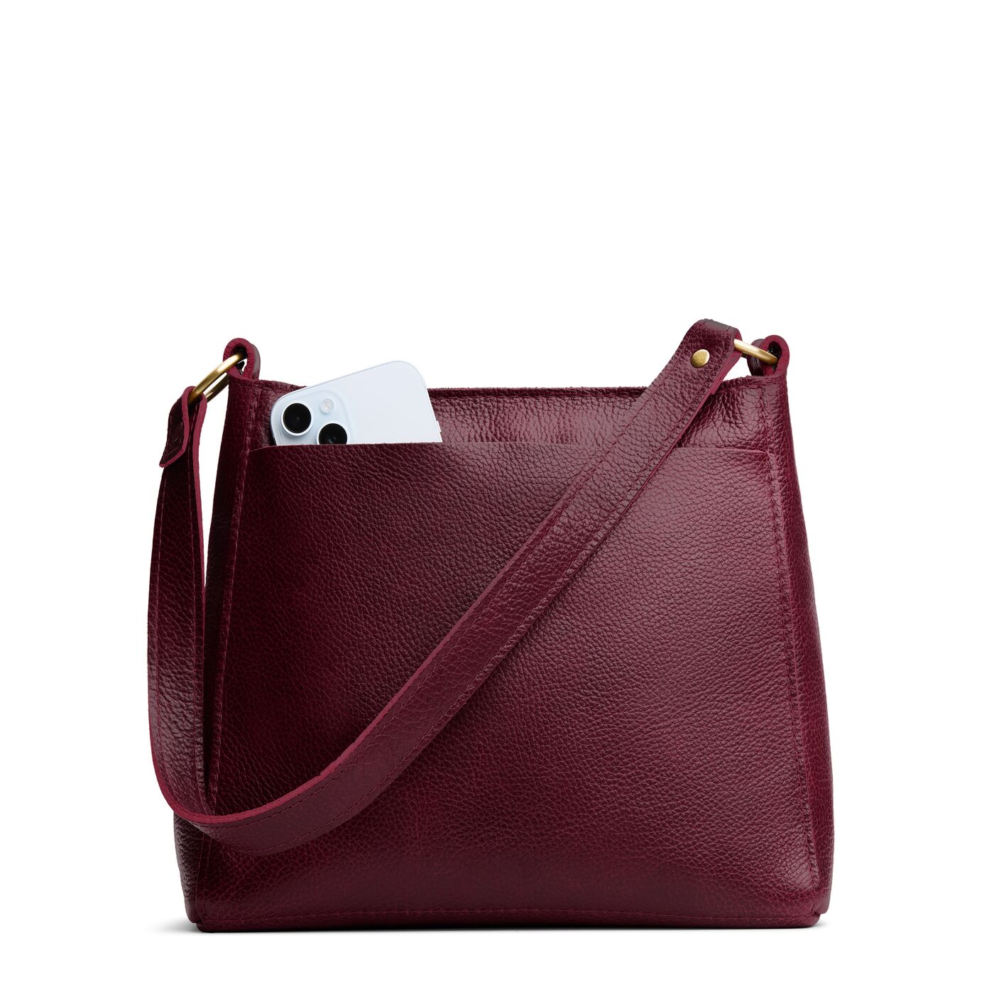 Cabernet*Small | Large triangular shoulder bag with antiqued brass finished hardware