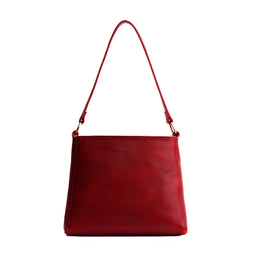 Chili Red | Triangular shoulder bag with antiqued brass finished hardware