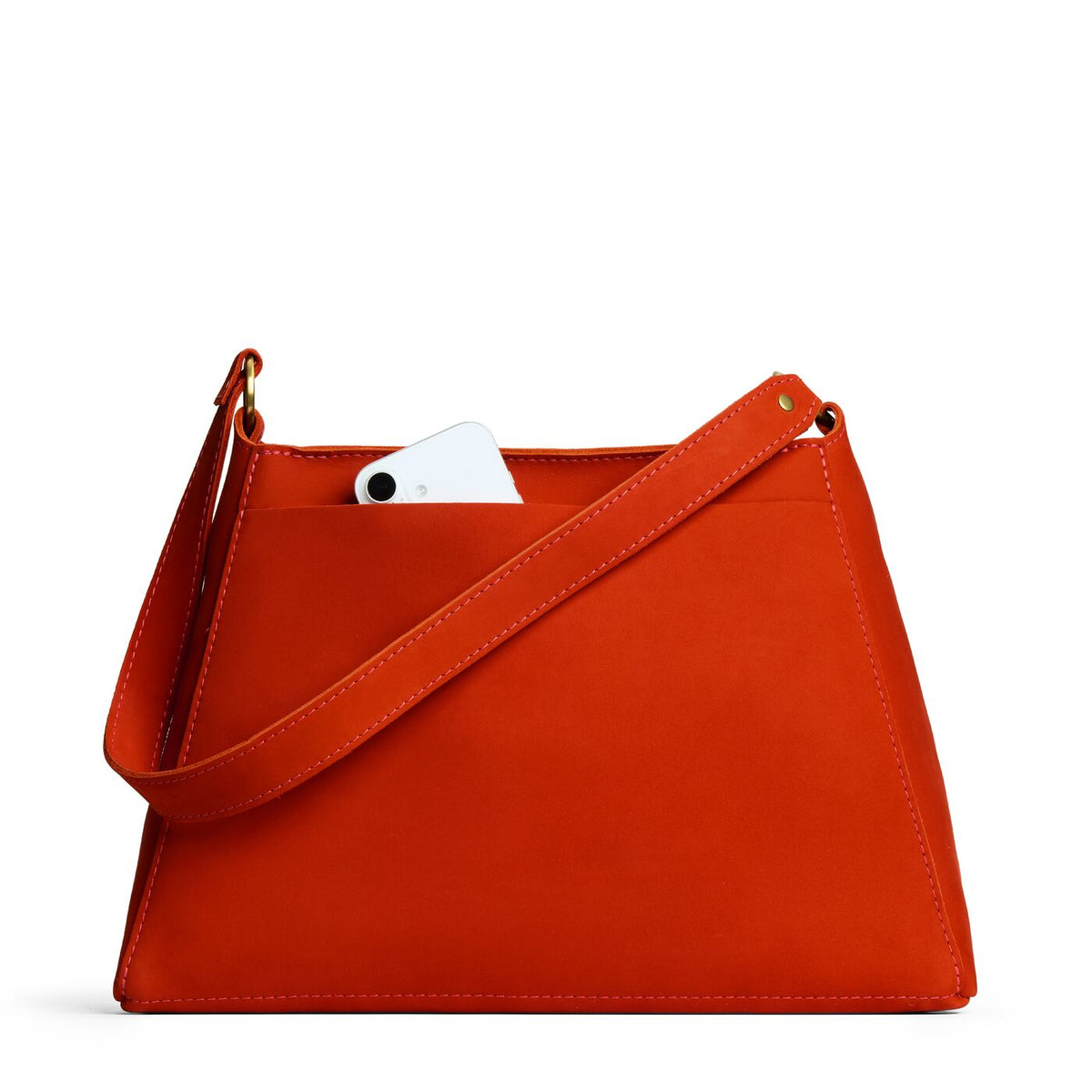 Paprika*Large | Large triangular shoulder bag with antiqued brass finished hardware