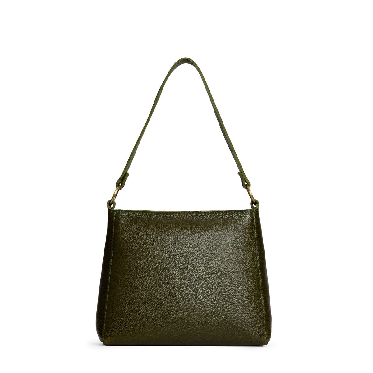 Pebbled Olive*Small | Triangular shoulder bag with antiqued brass finished hardware