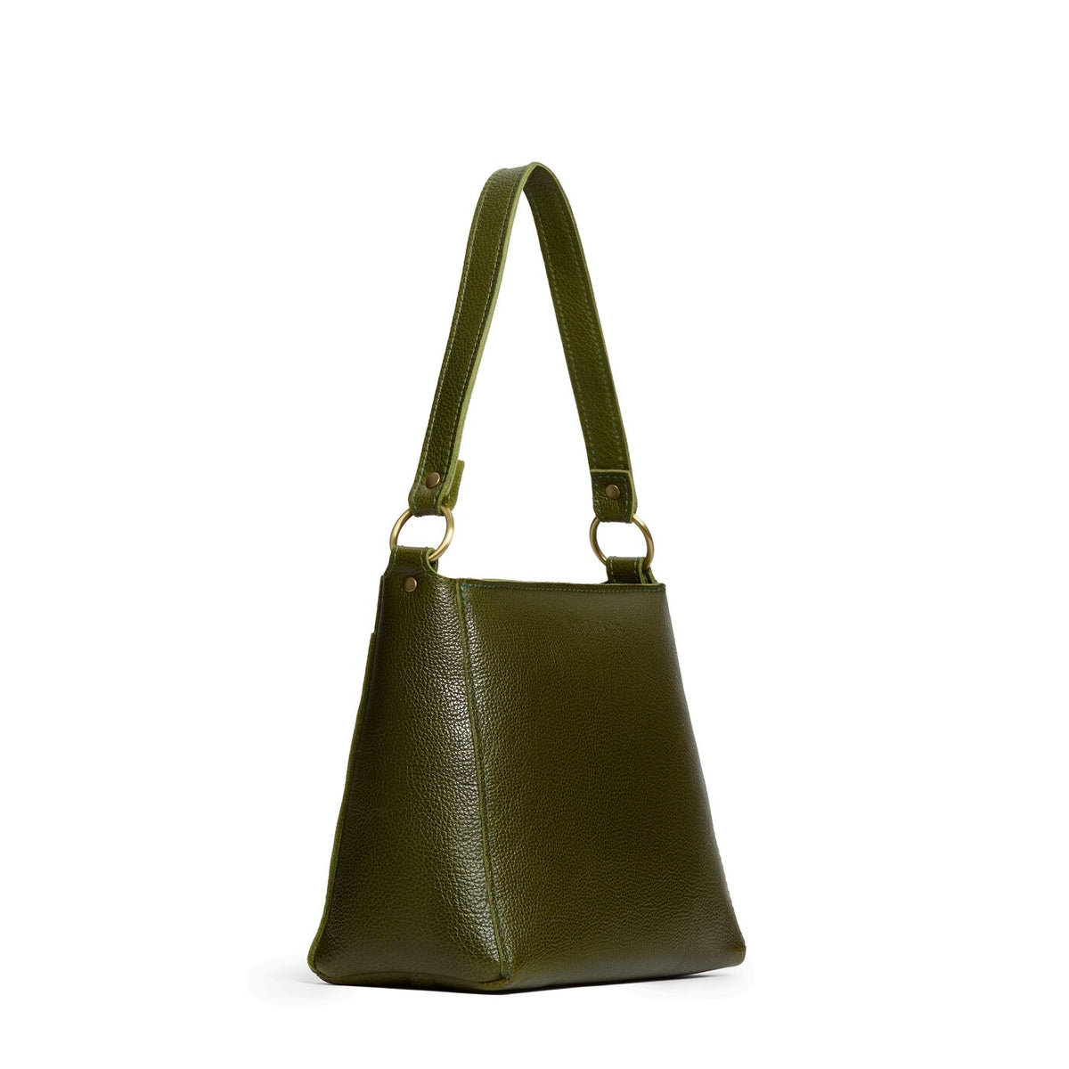 Pebbled Olive*Small | Triangular shoulder bag with antiqued brass finished hardware