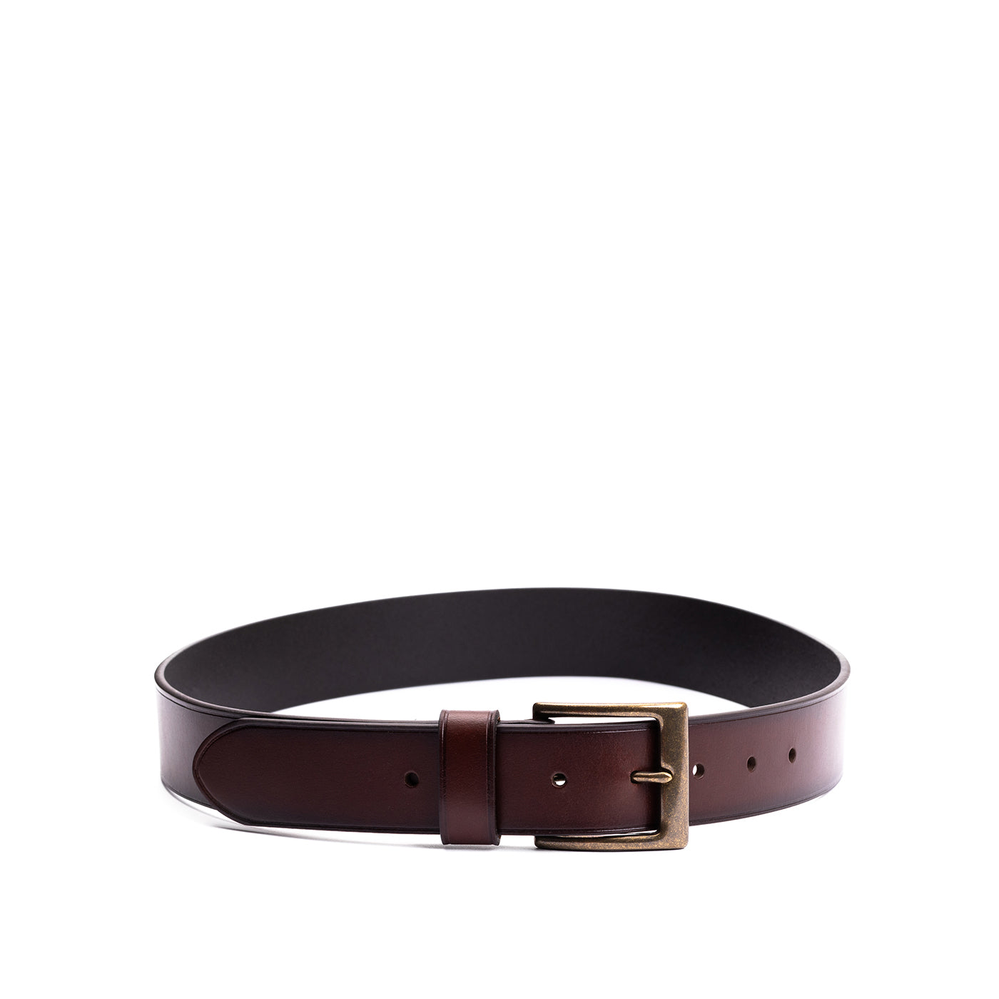 Pecan | Mens smooth leather belt with antique brass buckle