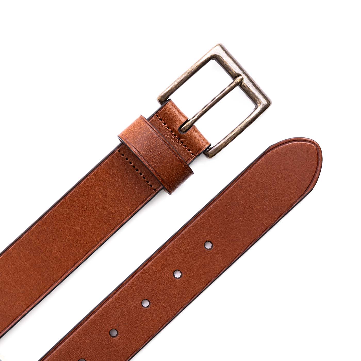 Amber | Mens smooth leather belt with antique brass buckle