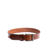 Amber | Mens smooth leather belt with antique brass buckle