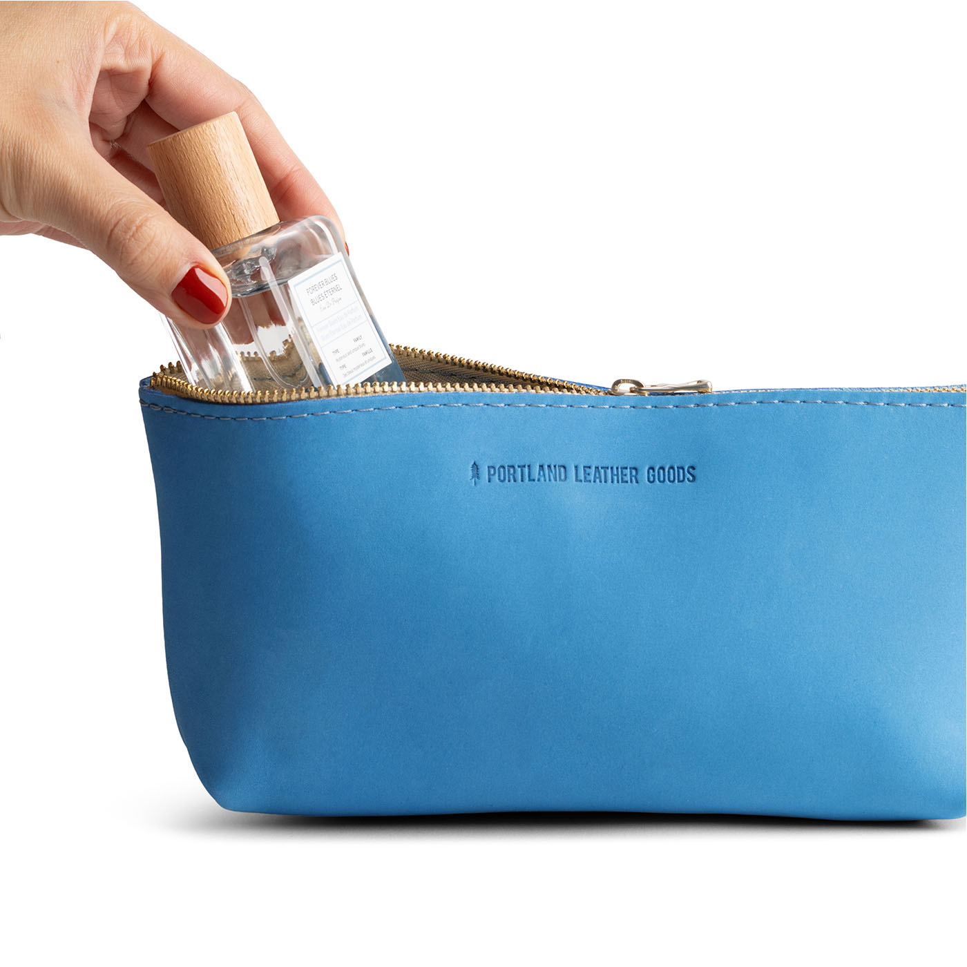 Iceberg Blue | Leather utility bag pouch with top zipper