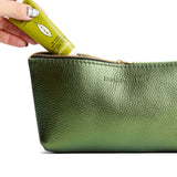 Metallic Greench | Leather utility bag pouch with top zipper