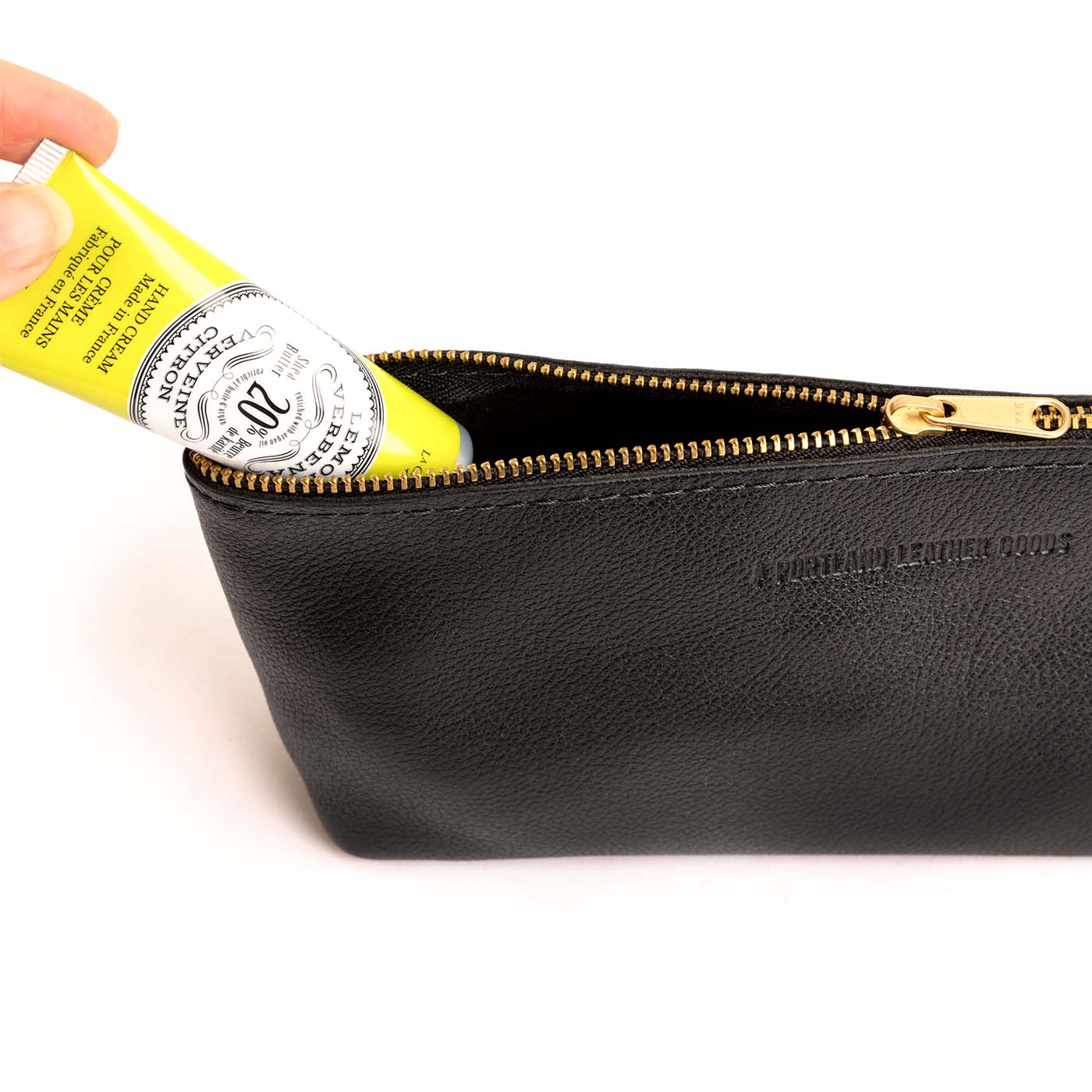 Pebbled--black | Leather utility bag pouch with top zipper