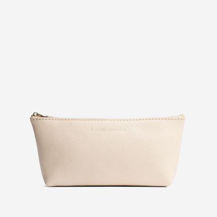 Pebbled Bone | Leather utility bag pouch with top zipper
