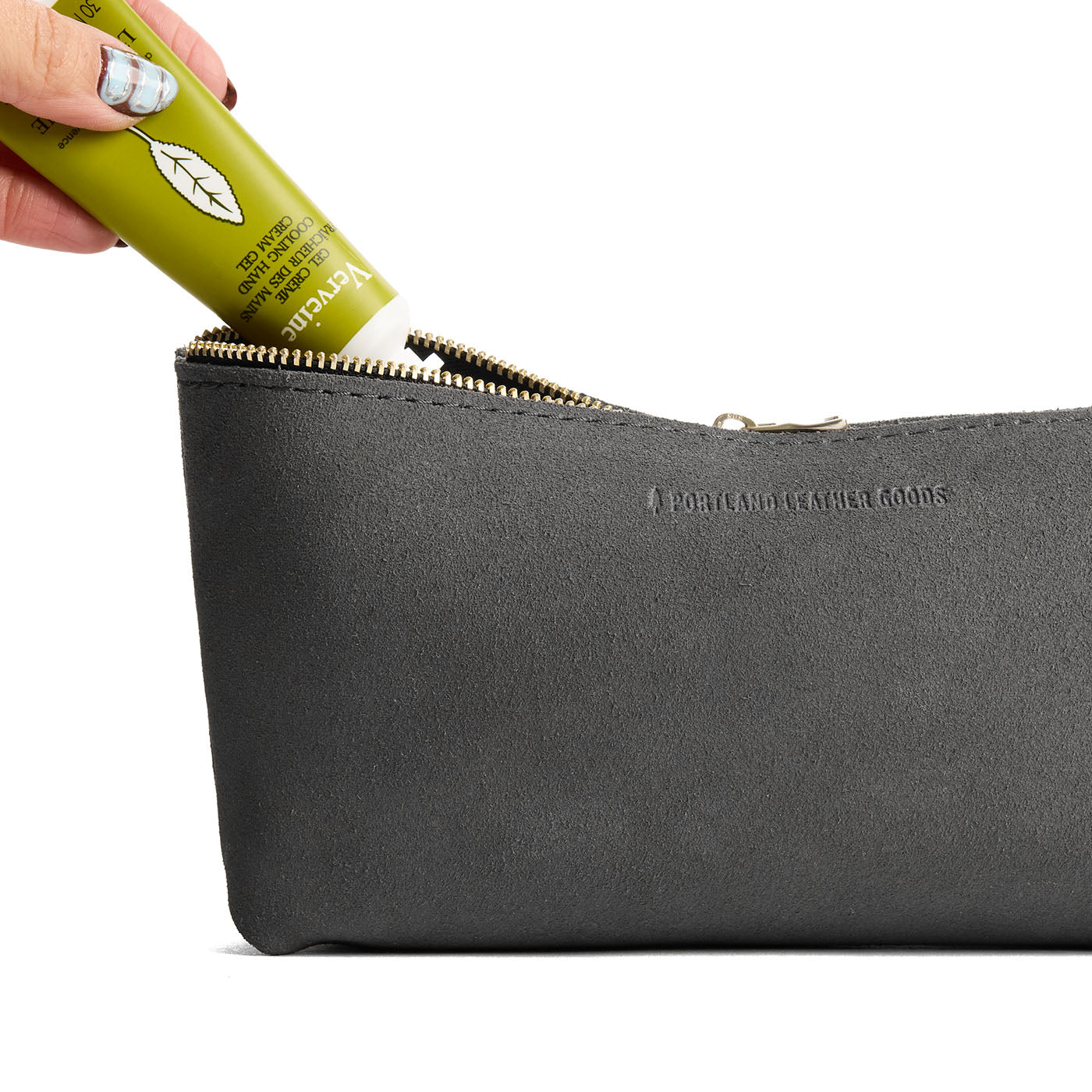 Smoke Grey | Leather utility bag pouch with top zipper