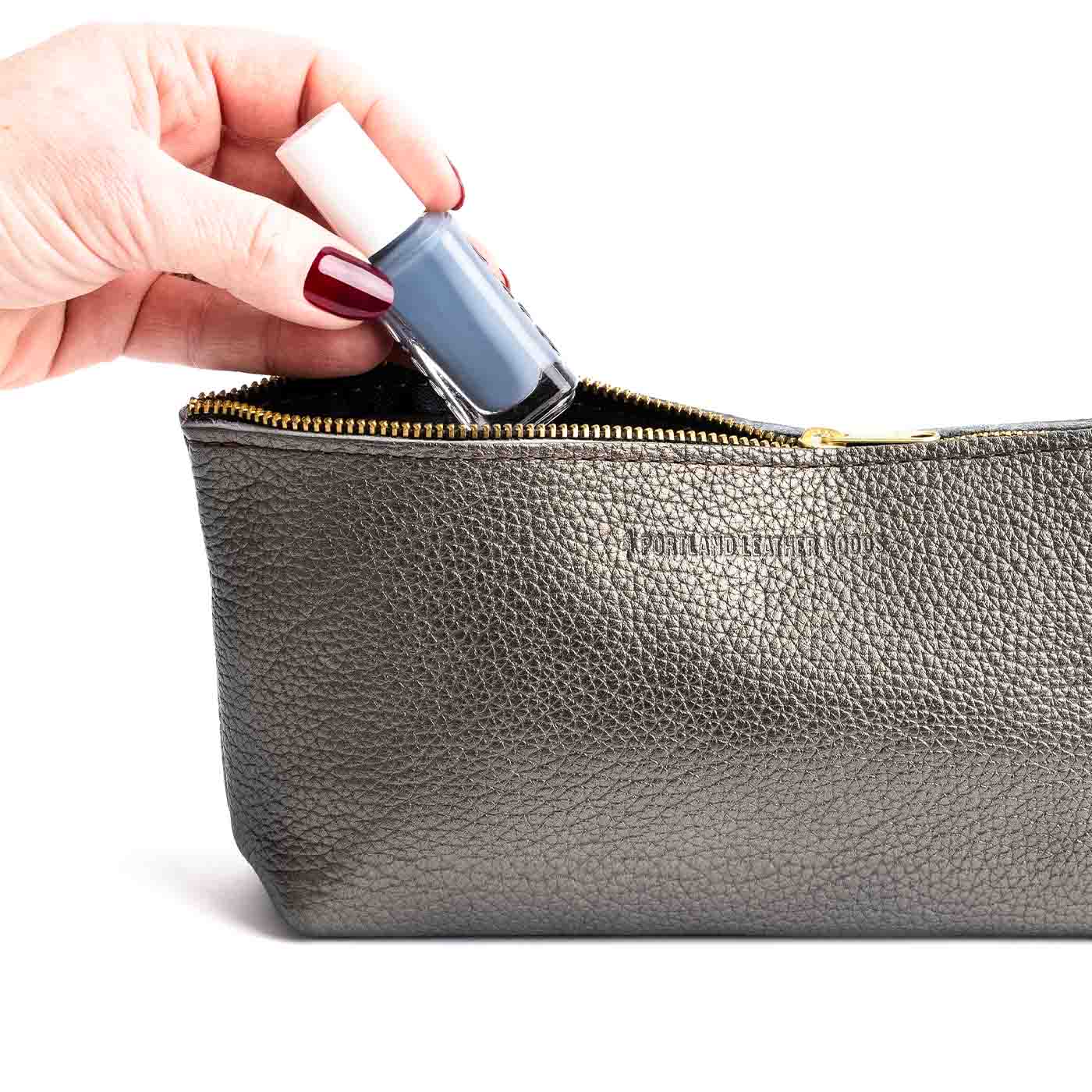 Stardust | Leather utility bag pouch with top zipper