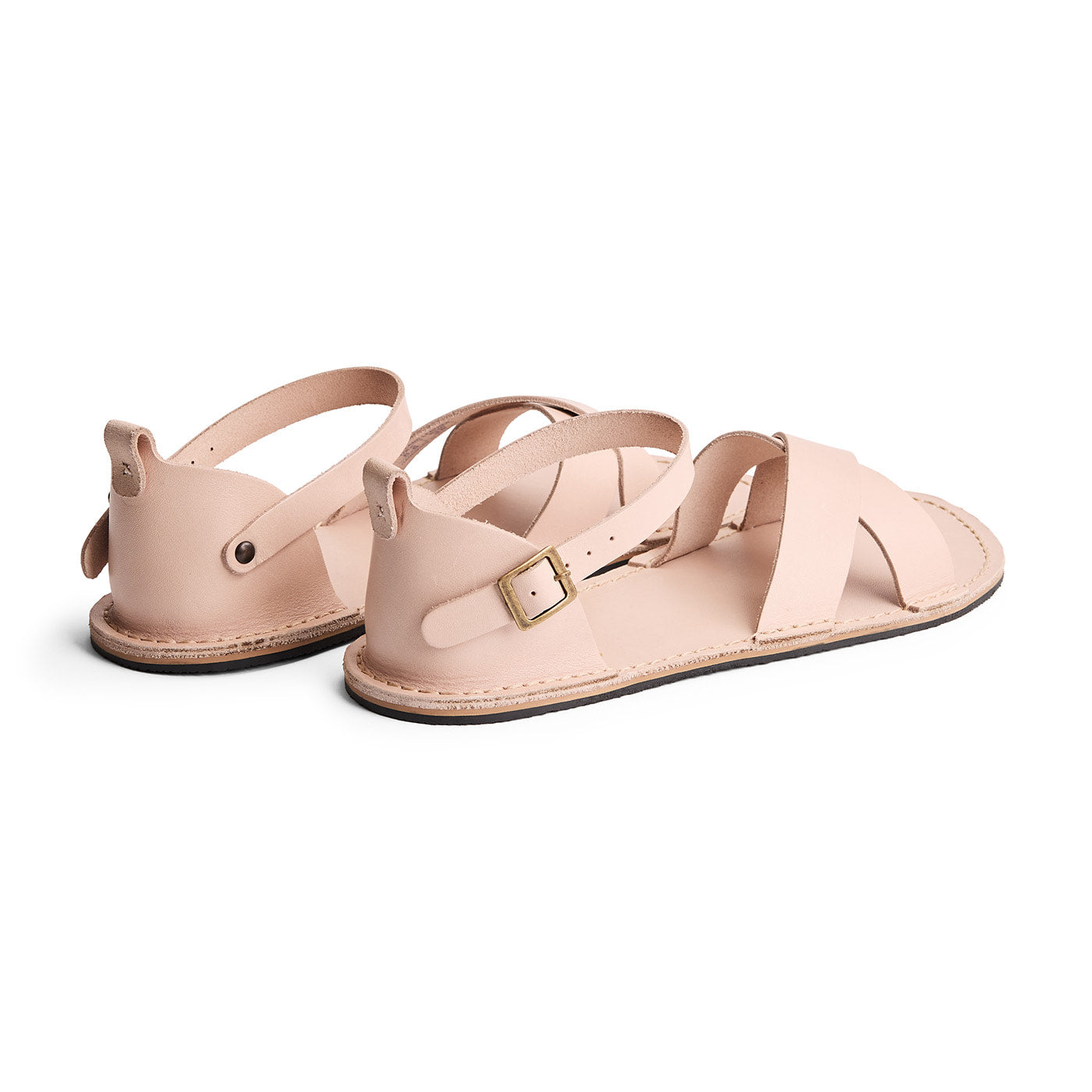 Crema | Flat leather sandals with ankle straps and debossed PLG three tree logo in sole