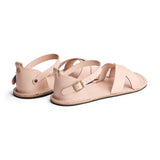 Crema | Flat leather sandals with ankle straps and debossed PLG three tree logo in sole