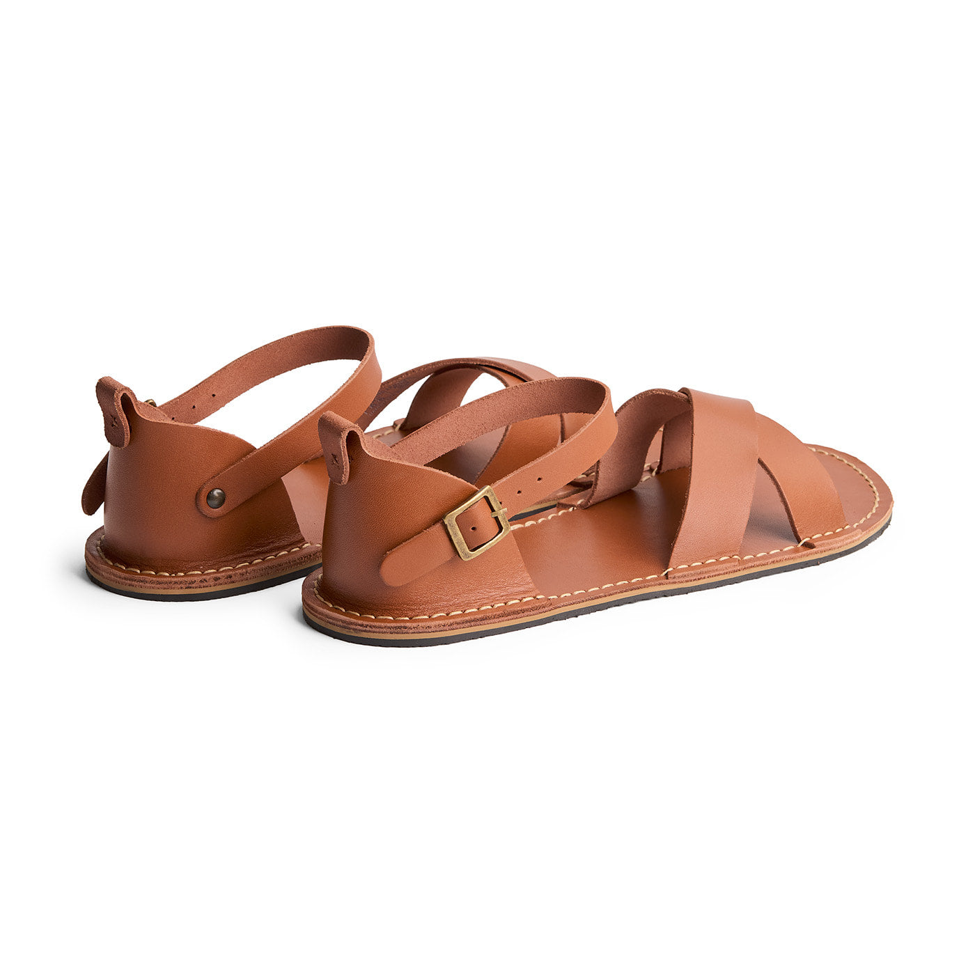 Miele | Flat leather sandals with ankle straps and debossed PLG three tree logo in sole
