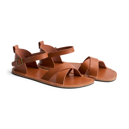 Miele | Flat leather sandals with ankle straps and debossed PLG three tree logo in sole