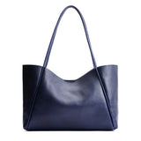 Cobalt Large | Large wide tote with leather straps and snap closure