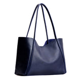 Cobalt Large | Large wide tote with leather straps and snap closure
