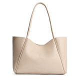 Pebbled Bone Large | Wide tote with leather straps and snap closure