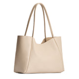 Pebbled Bone Large | Wide tote with leather straps and snap closure