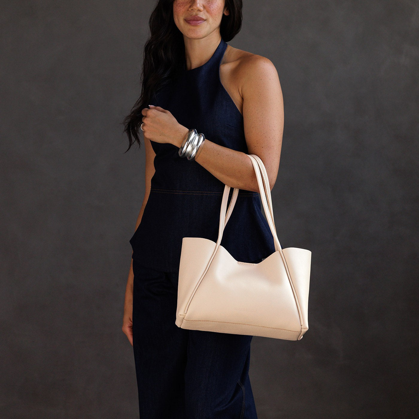 Moonflower*Medium | Model holding midsize rectangular tote bag