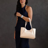 Moonflower Medium | Model holding midsize rectangular tote bag