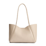 Pebbled Bone Medium | Wide tote with leather straps and snap closure
