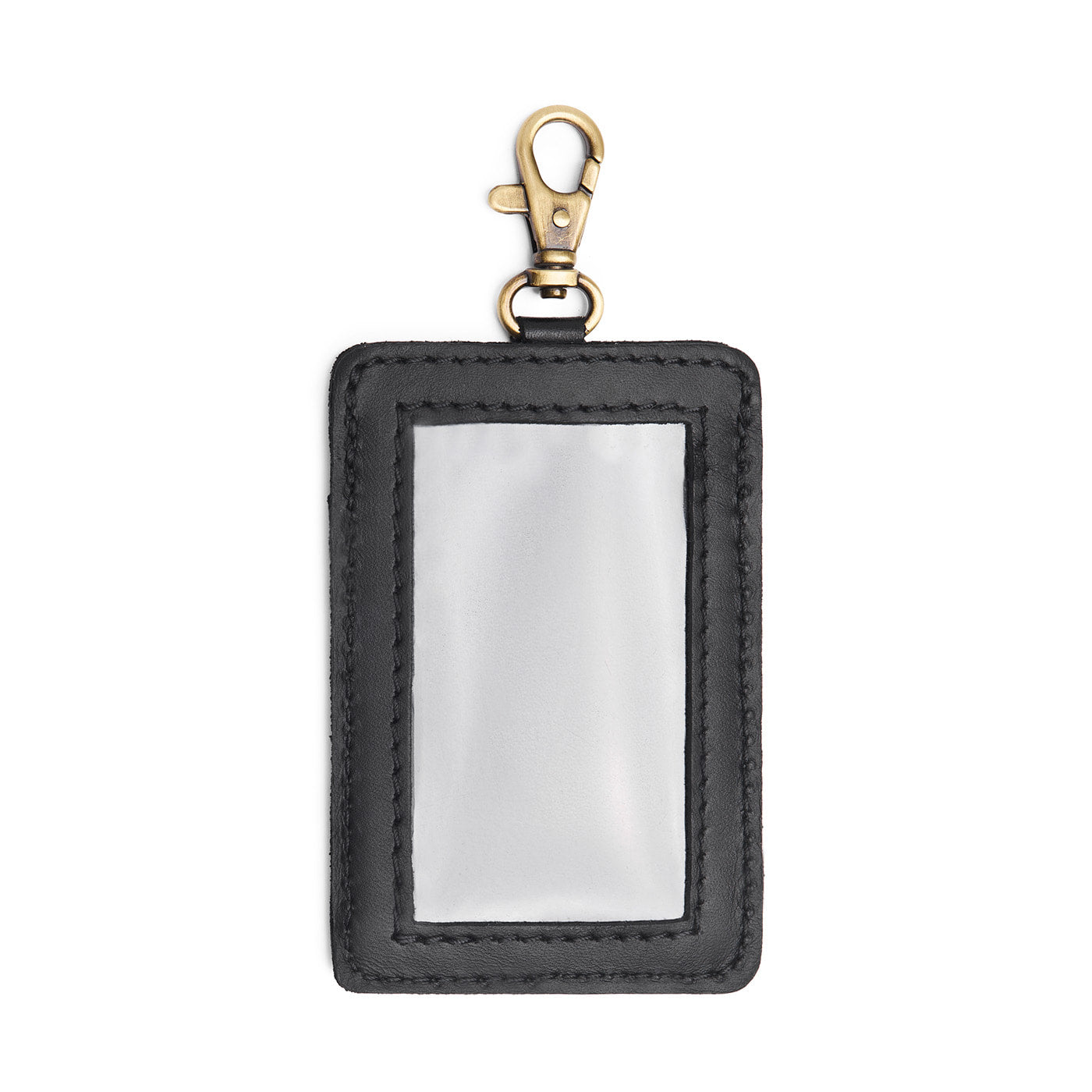 Black | A leather card holder with a swivel lobster clasp on a white background