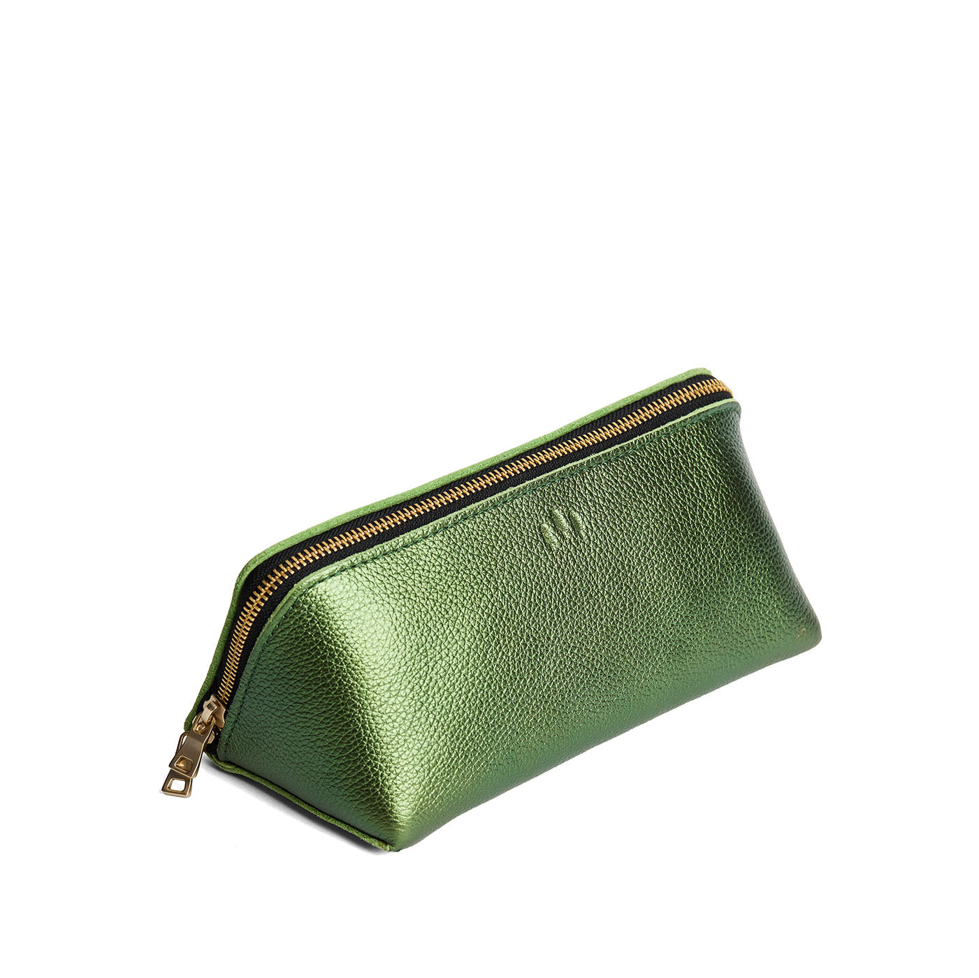 Metallic Greench | Triangular shaped pouch with extra long zipper