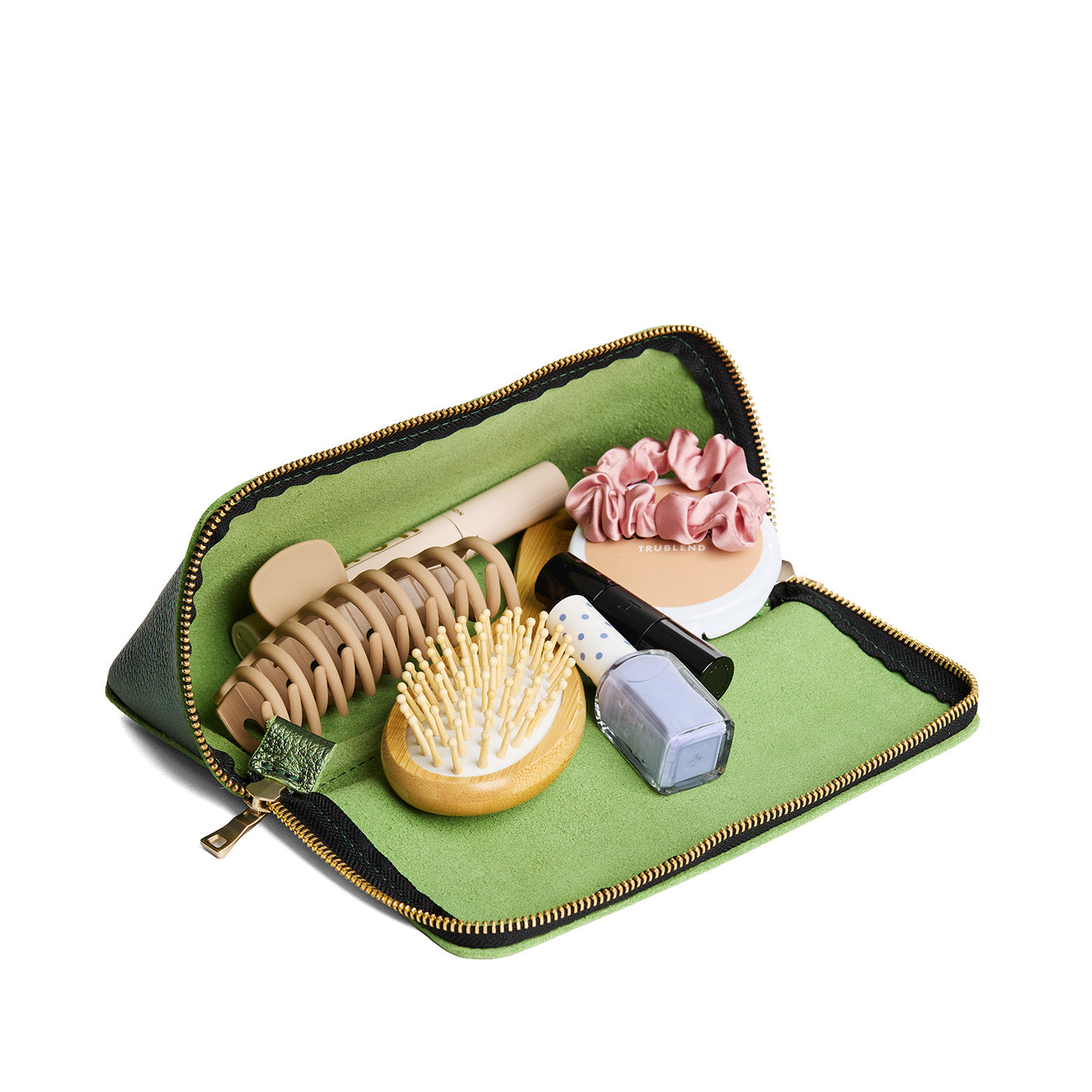 Metallic Greench | Triangular shaped pouch with extra long zipper