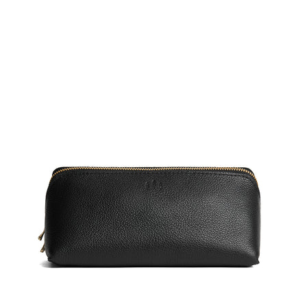 Pebbled--black | Triangular shaped pouch with extra long zipper