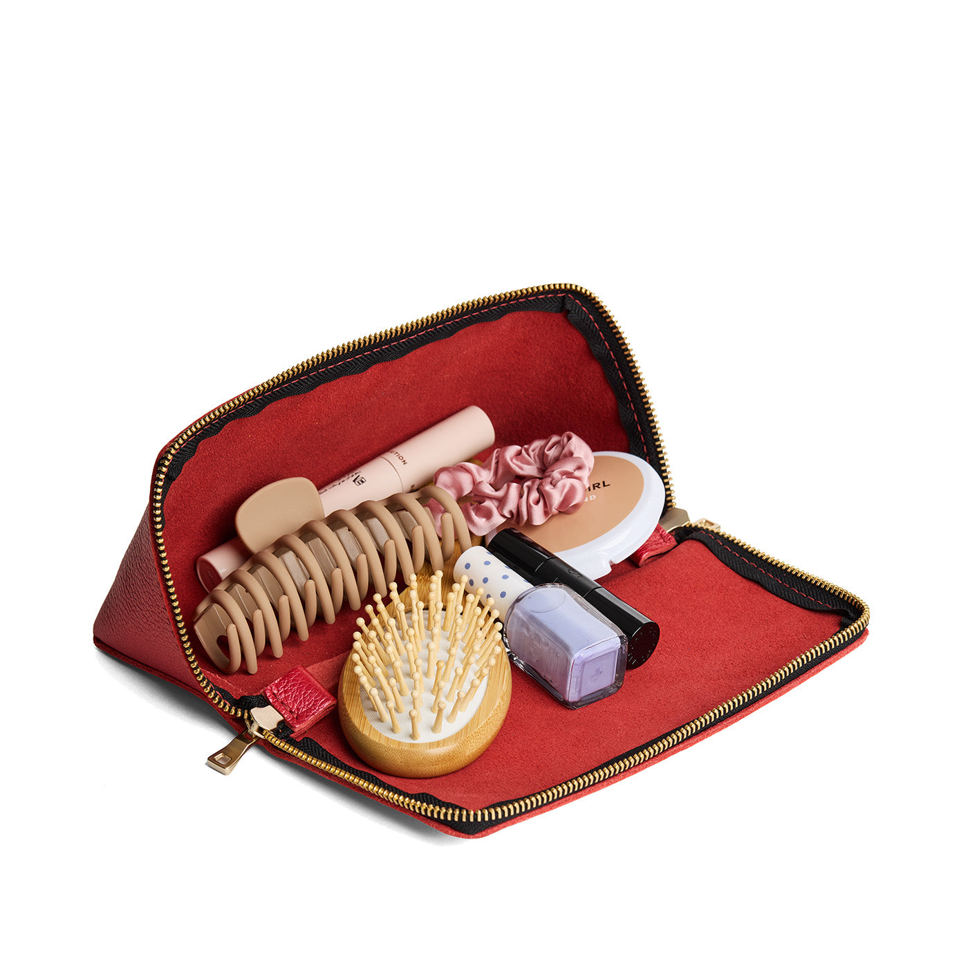 Reba Red | Triangular shaped pouch with extra long zipper