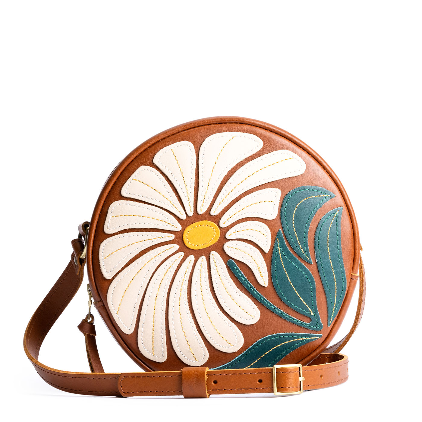 Wildflower Honey*Large | Circle shaped crossbody bag with embroidered flower design