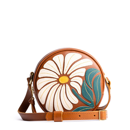 Wildflower Honey*Large | Circle shaped crossbody bag with embroidered flower design