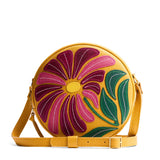Wildflower Sunshine Large | Circle shaped crossbody bag with embroidered flower design