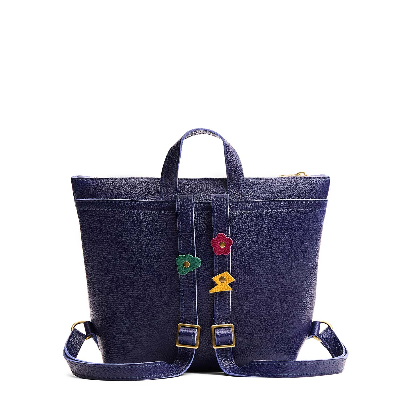 Cobalt | Petite square slim leather tote backpack with zipper closure and adjustable straps