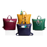 All Variants | A group image of 4 petite square slim leather tote backpacks with zipper closures and adjustable straps