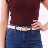 Marble | Marble slim double loop leather belt on model's waist