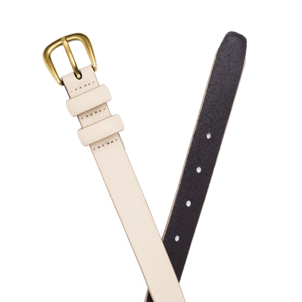 Marble | Front and back of women's slim double loop leather belt