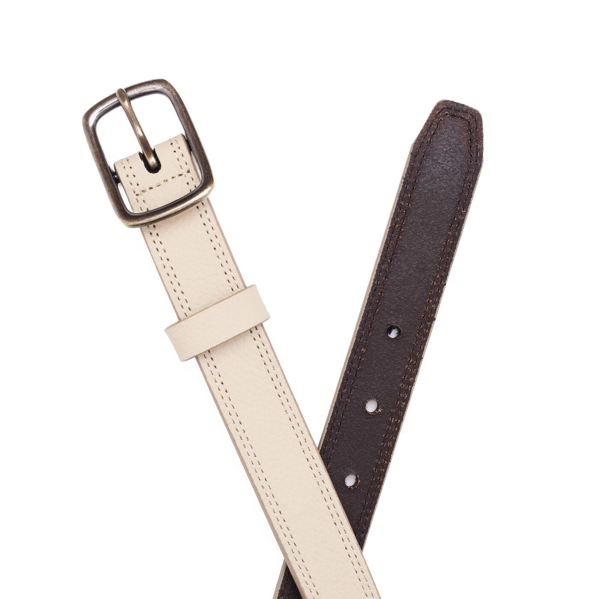 Marble | Front and back of omen's slim double stitch leather belt