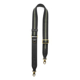 Black | Black strap with repeating tree pattern and brass-toned hardware