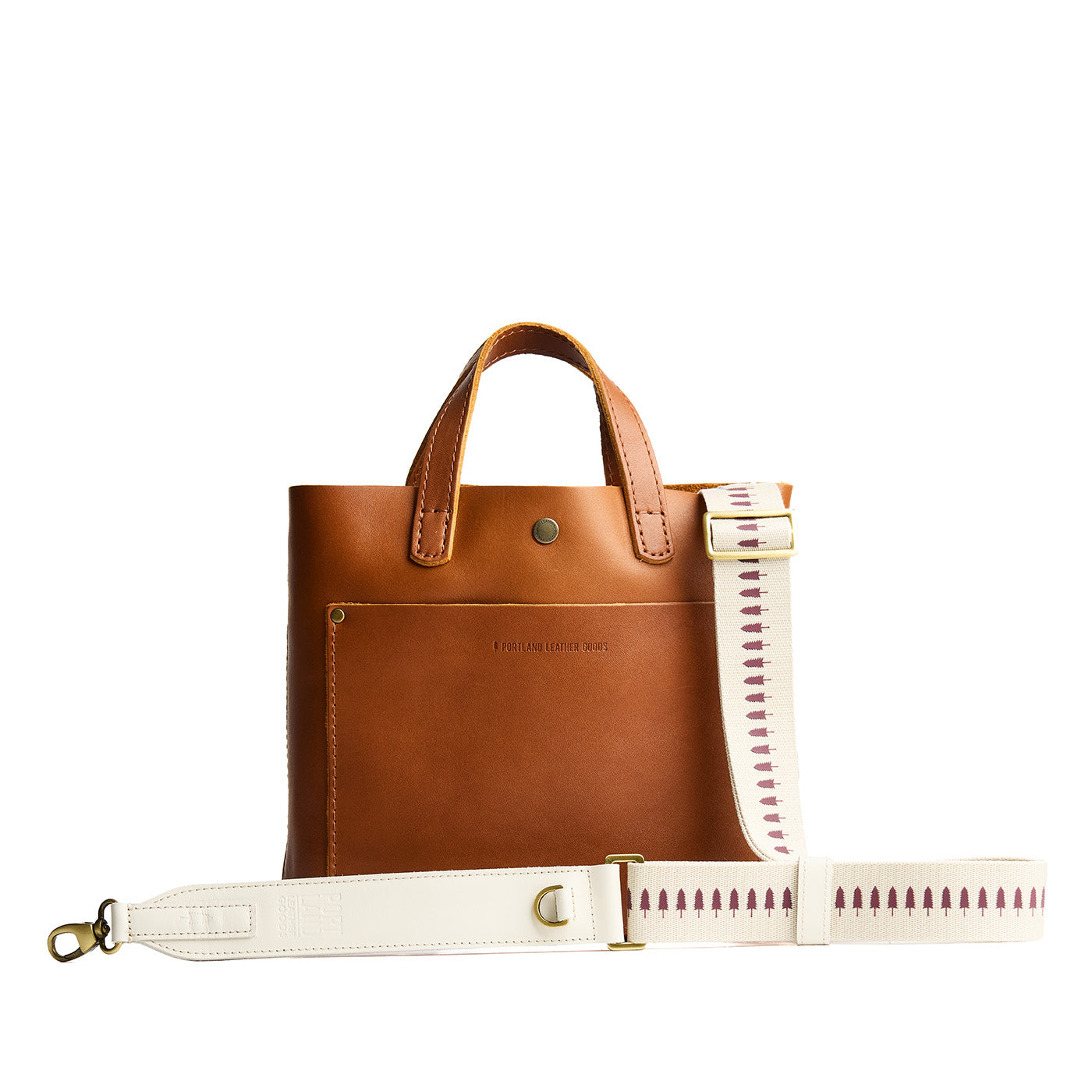 Sand Wine | White strap with repeating tree pattern and brass-toned hardware