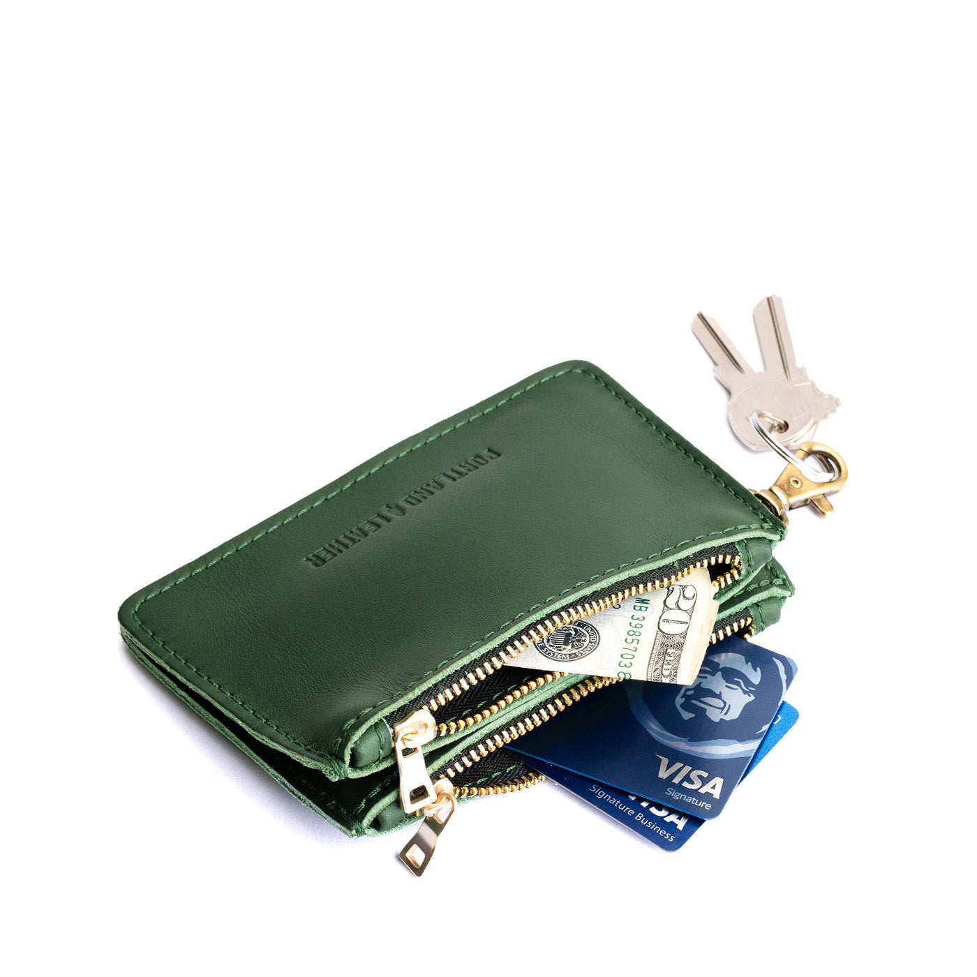 Aruba | Leather double zip wallet with keychain clasp
