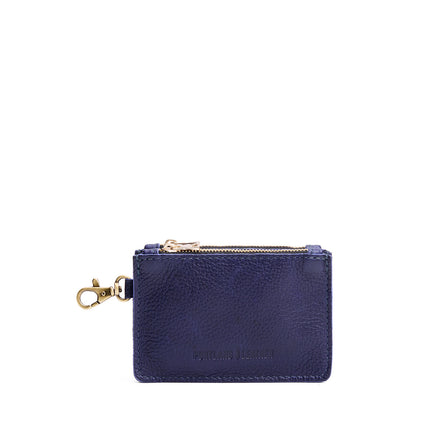 Cobalt | Leather double zip wallet with keychain clasp