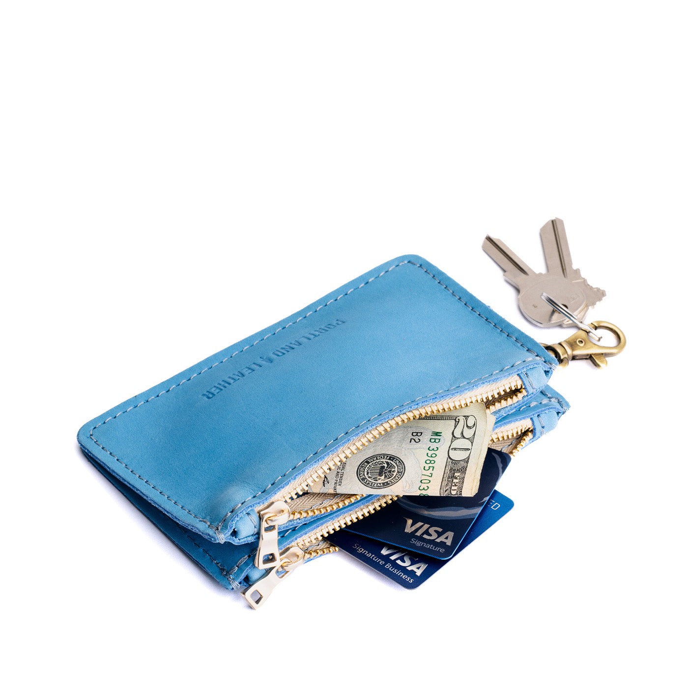 Iceberg Blue | Leather double zip wallet with keychain clasp