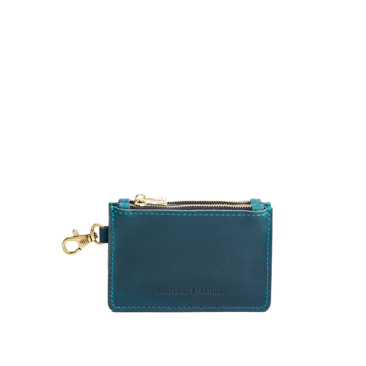 Westward Blue | Leather double zip wallet with keychain clasp and zipper opening